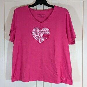 Life Is Good V-Neck Crusher Short Sleeve Tee Pink Heart 3XL NWOT